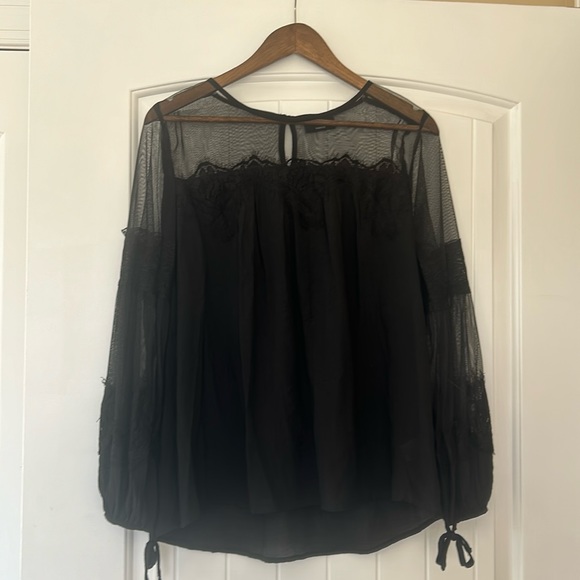 Vici Black Lace Mesh Long Sleeved Tie Blouse - Picture 2 of 11